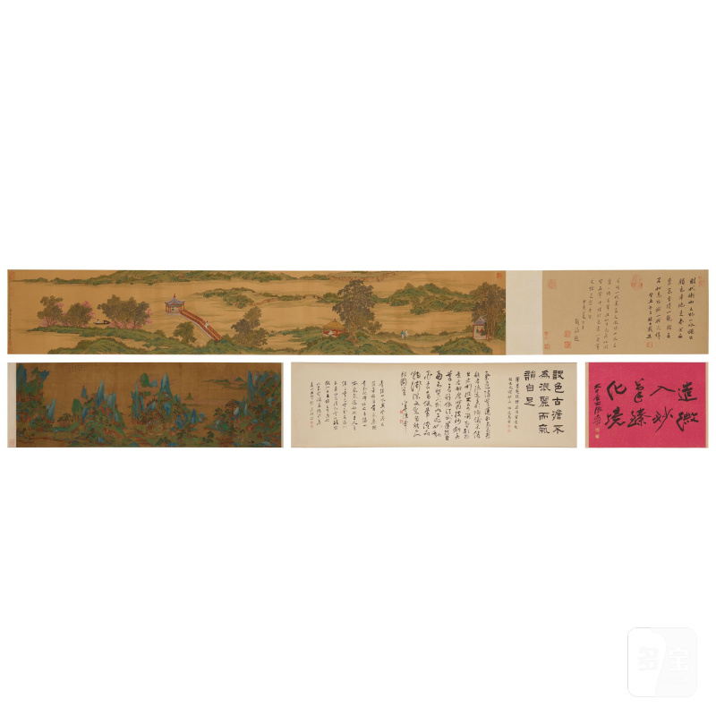 （仿）呂煥成 （仿）文徵明 青綠山水人物 橫卷二幅 設色絹本 手卷 | AFTER LU HUANCHENG/AFTER WEN ZHENGMING